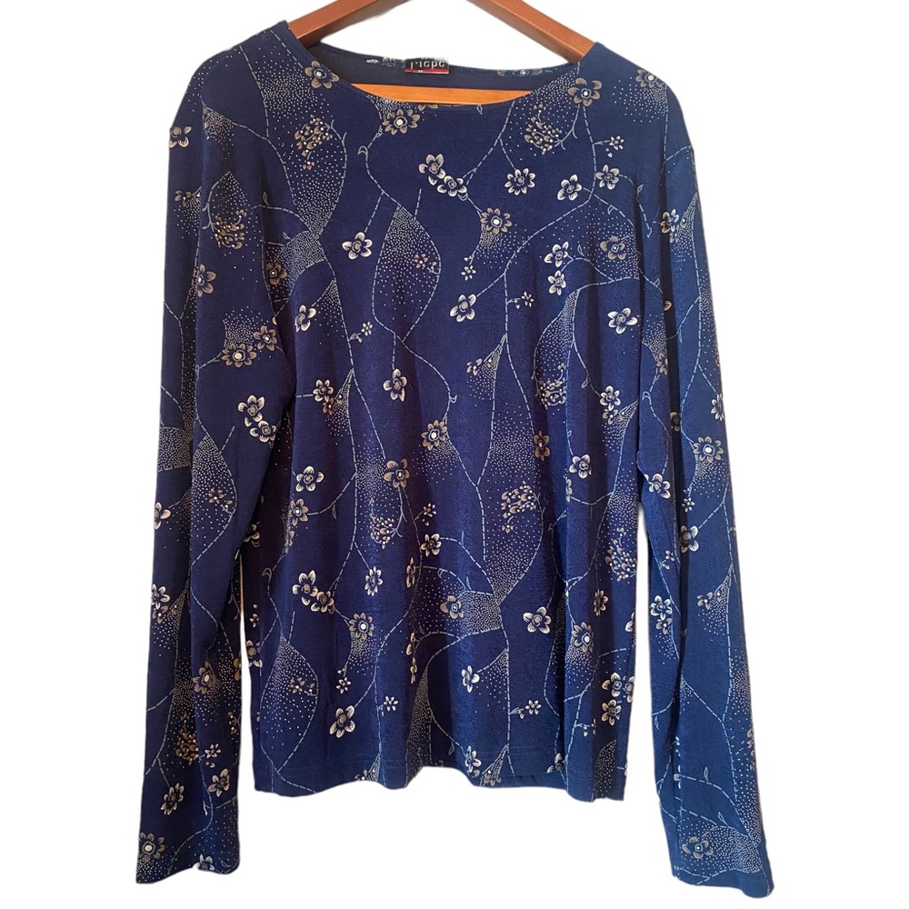 Liebe Long Sleeved Navy and Floral Top